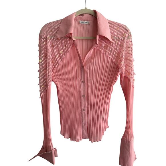 Kaelyn-Max Pink Pleated Sheer Sequin Vintage Blouse Size Medium - Picture 2 of 9